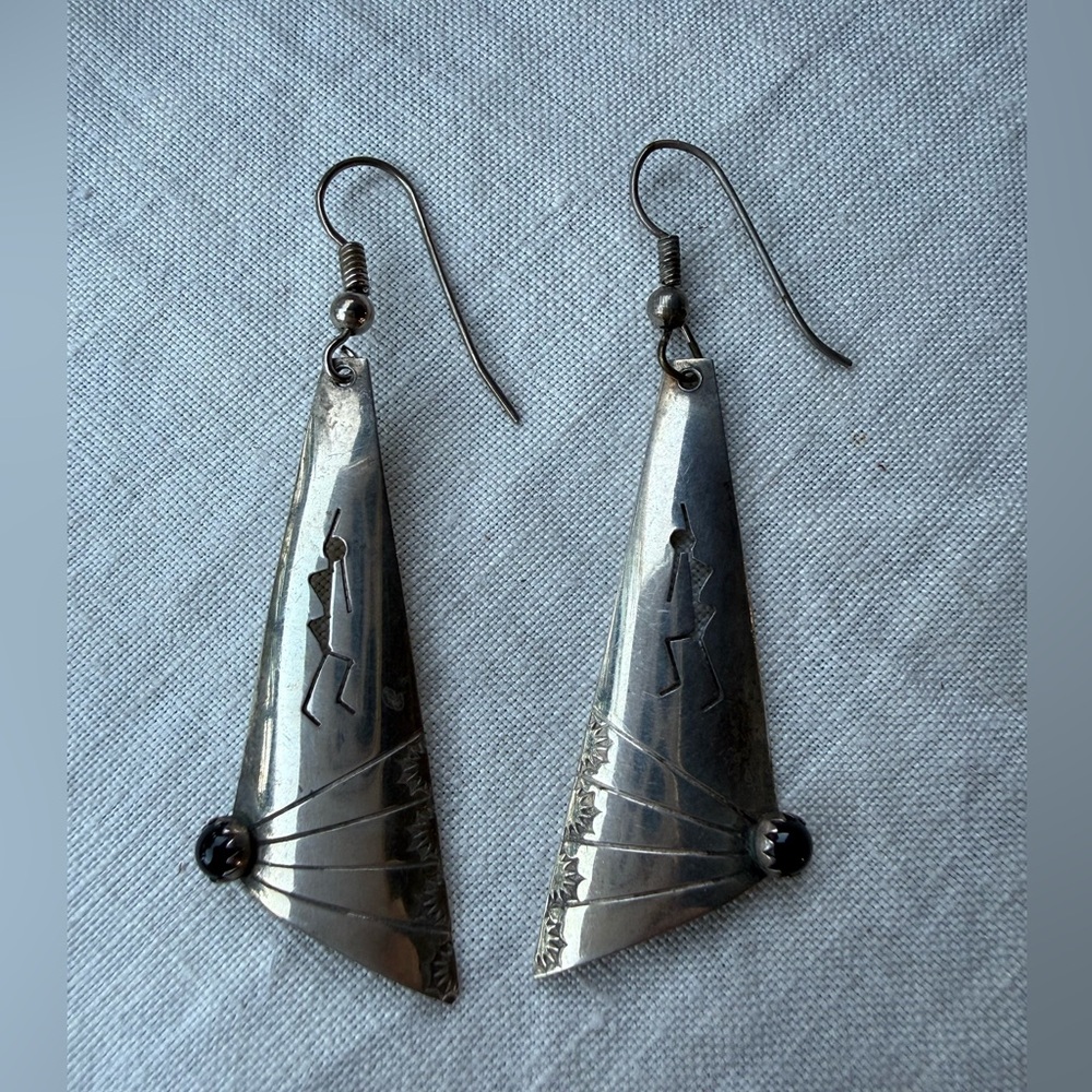 Vintage Sterling earrings silver hand crafted KOKOPELLI‎ design Native American